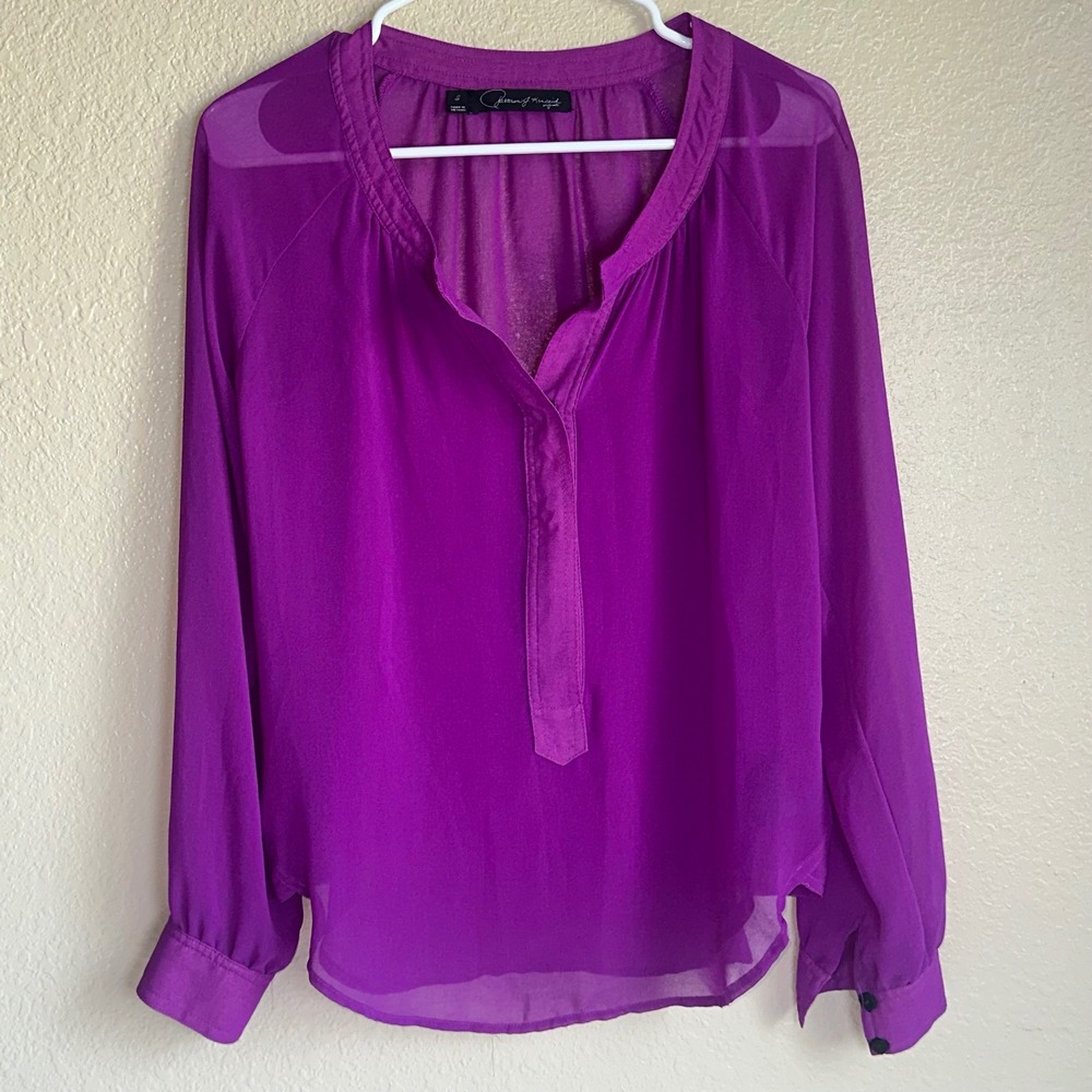 Patterson J. Kincaid Magenta Purple Sheer Long Sleeve Peasant Flowy Blouse Small